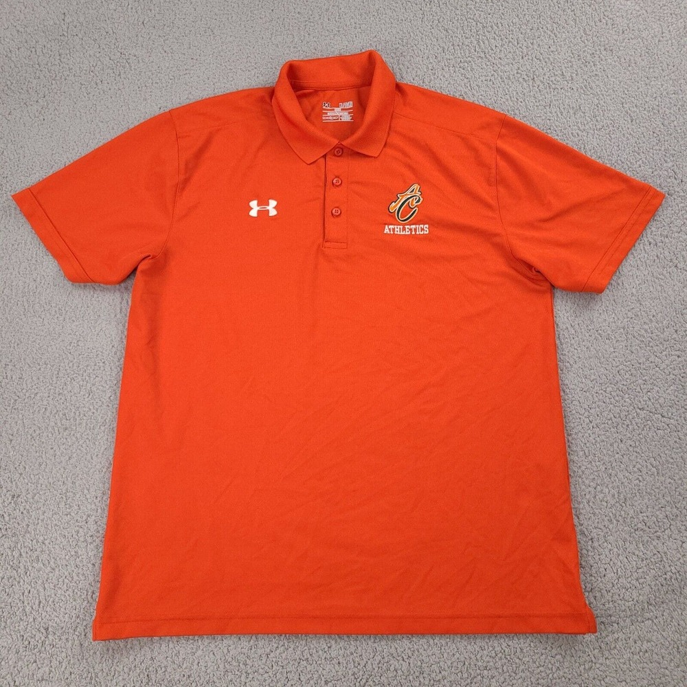 Under Armour Polo Shirt Mens XL Orange Golf Heat Gear Loose AC Athletics Logo